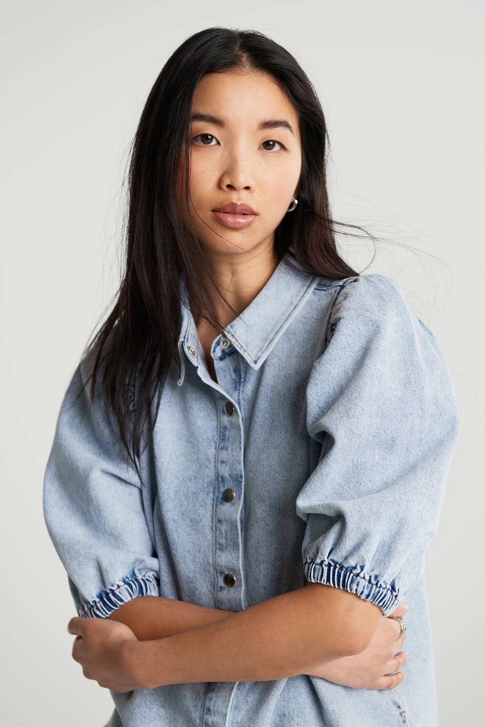 Puff ss denim blouse