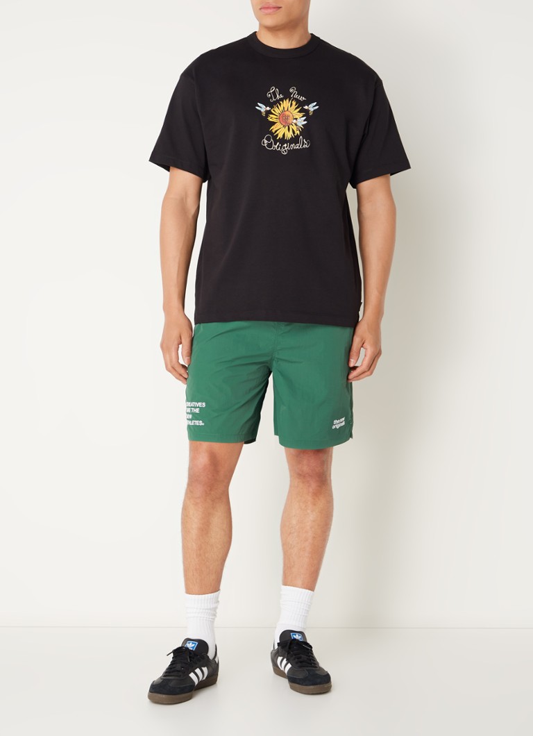 Tricou nou original cu imprimeu floarea-soarelui, cu logo și imprimeu pe spate.