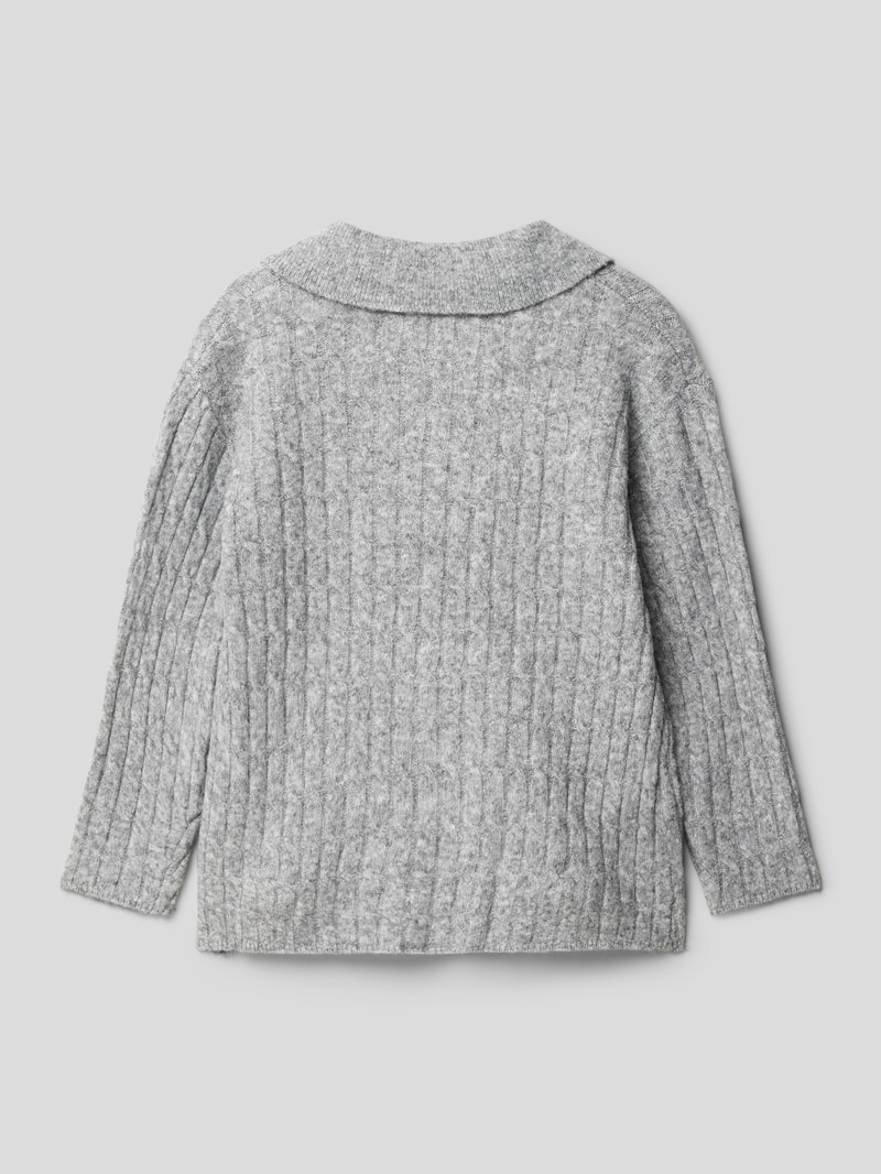 Strickpullover mit Zopfmuster Modell 'polo' in mittelgrau meliert