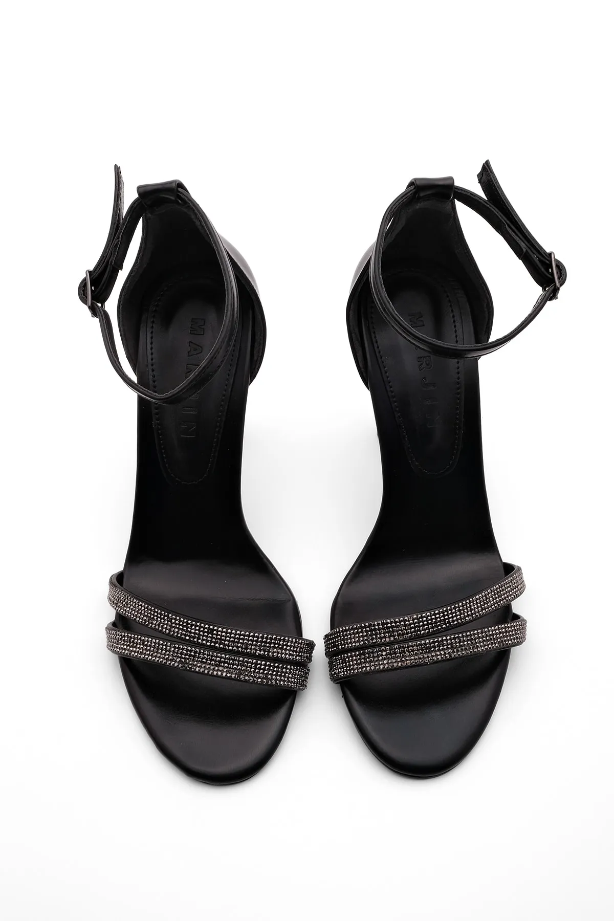 Marjin  Damen Abendschuhe mit Steinen, Knöchelriemen, Absatz, Folez, Schwarz