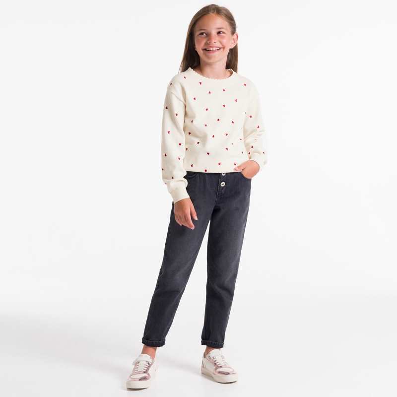 Pull motifs cœurs écru Fille