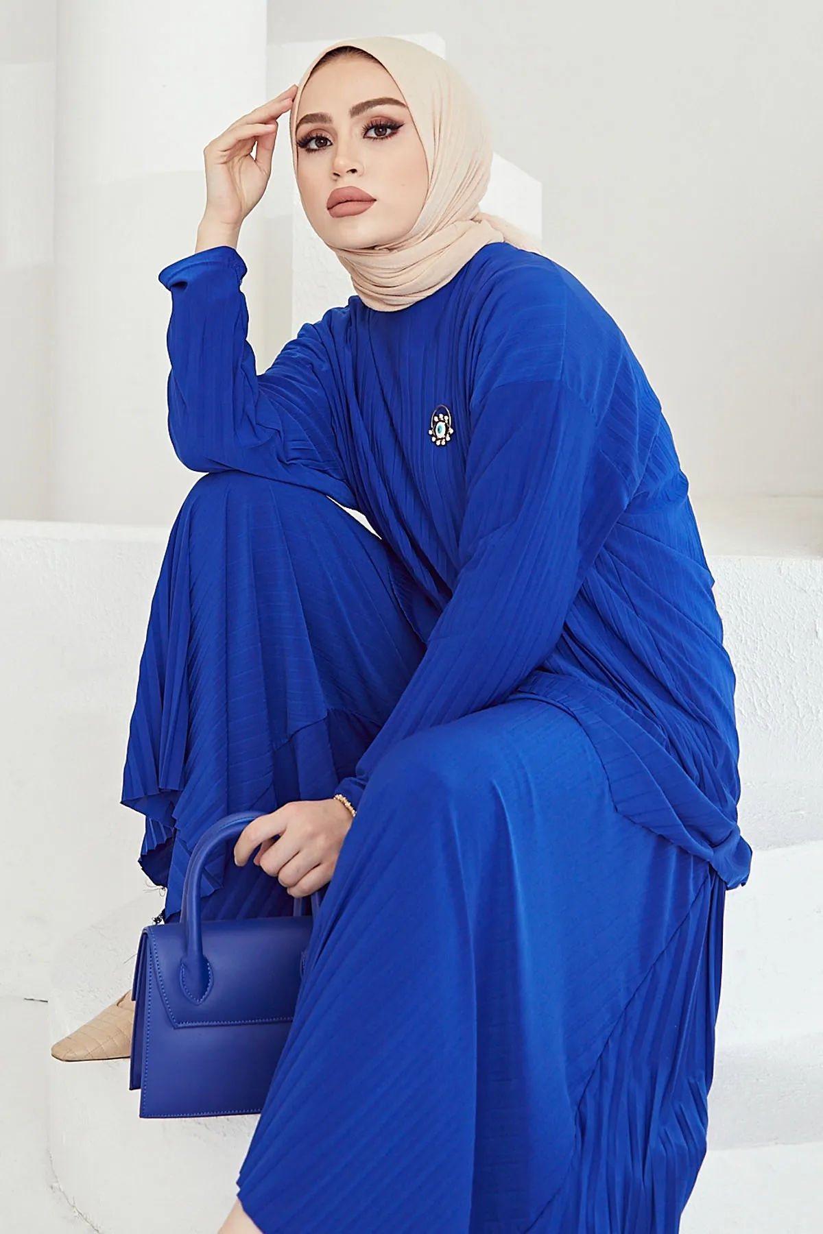 InStyle  Mila Faltenhosen-Tunika-Doppelset – Saksblau