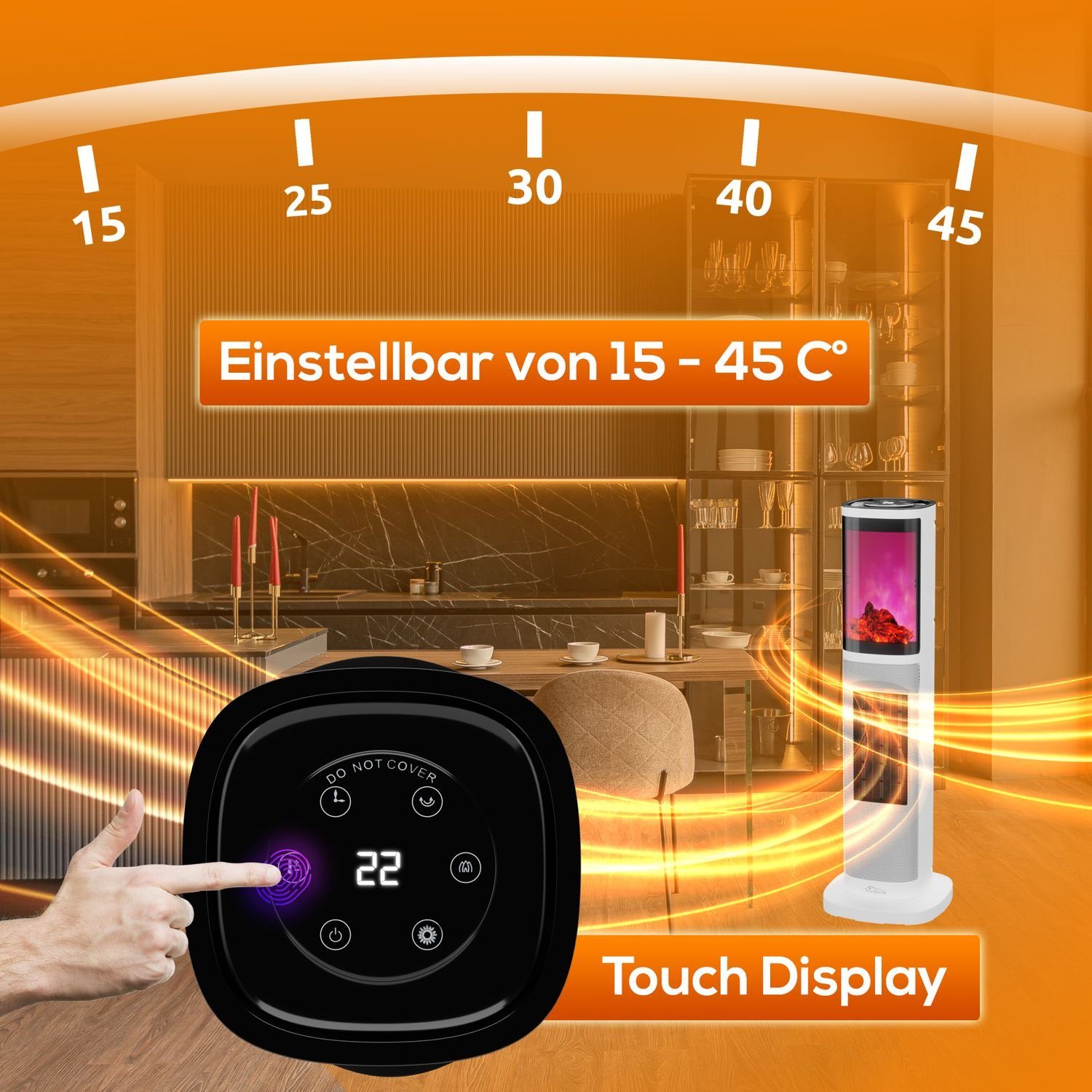 TroniTechnik Heizstrahler Turmheizer KH-064, Keramikelement, Heizgerät,Oszillation,2000W,weiß, 2000 W, zwei Heizstufen, Überhitzungsschutz und Abschaltautomatik, Thermostat