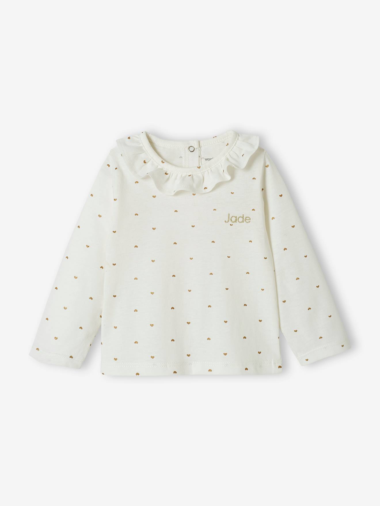 T-shirt col volanté bébé fille personnalisable rose poudré