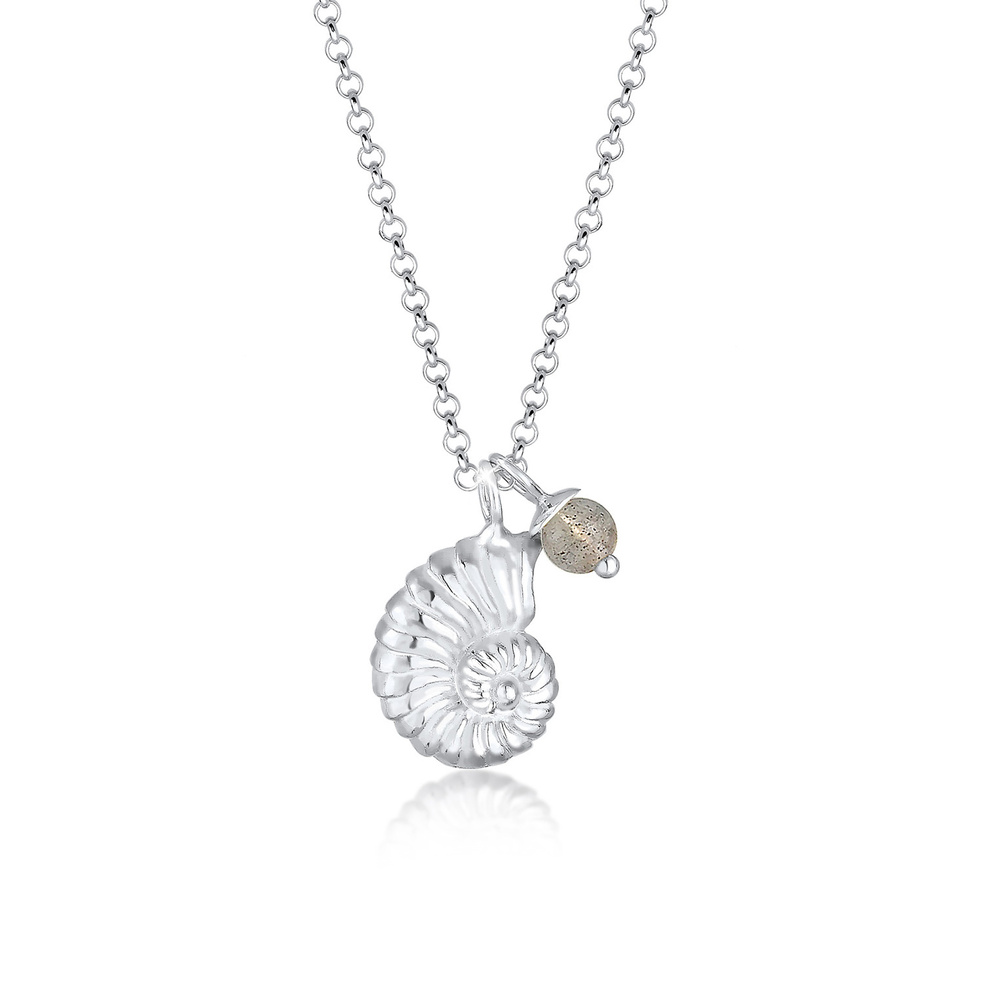 Elli Elli Collier Femme Pendentif en Coquillage et Pierre de Labradite en Argent Sterl collier
