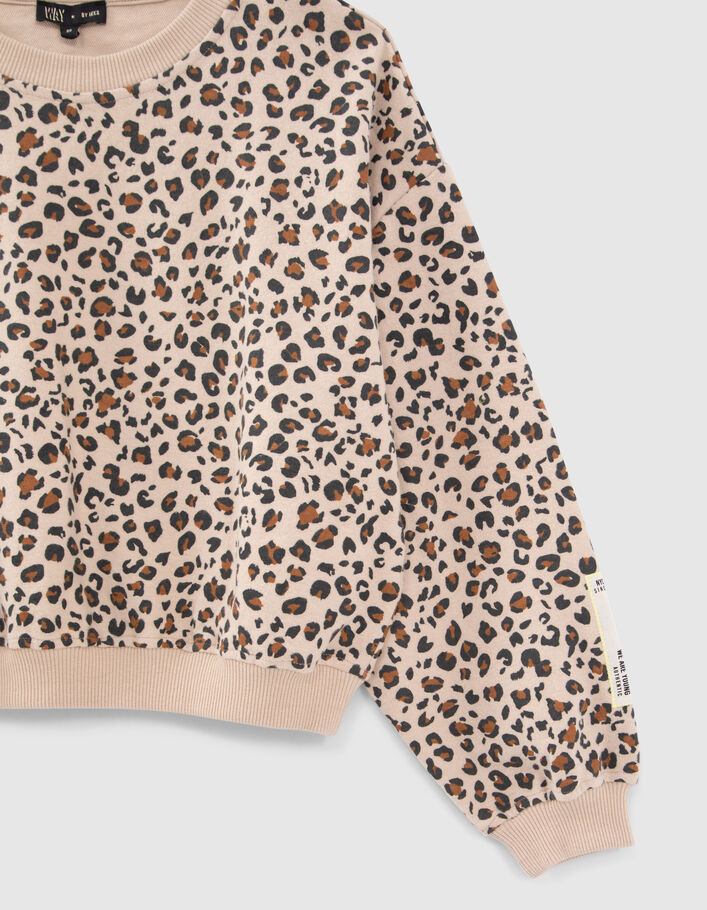 Sweat beige à motif léopard fille