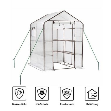 Sekey Gewächshaus Begehbares Foliengewächshaus mit 10 Regalebenen, Treibhaus für Garten, 143 x 143 x 195 cm Tomatenhaus Winterfest Gewächshaus mit Tür, Fenster