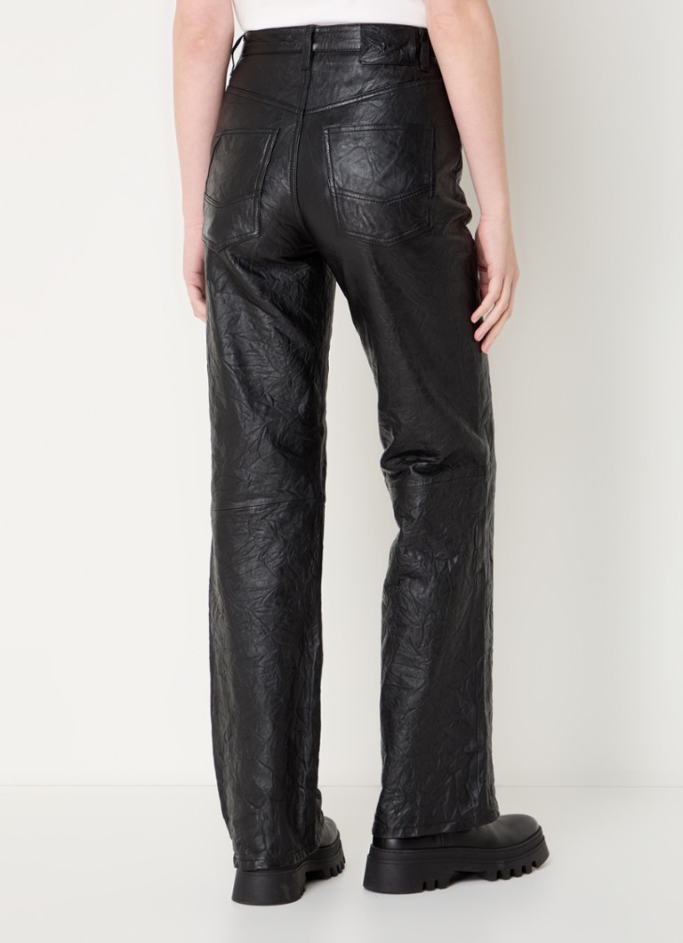 Pantaloni Zadig&Voltaire Elio cu talie înaltă și croială largă, confecționați din piele de miel.