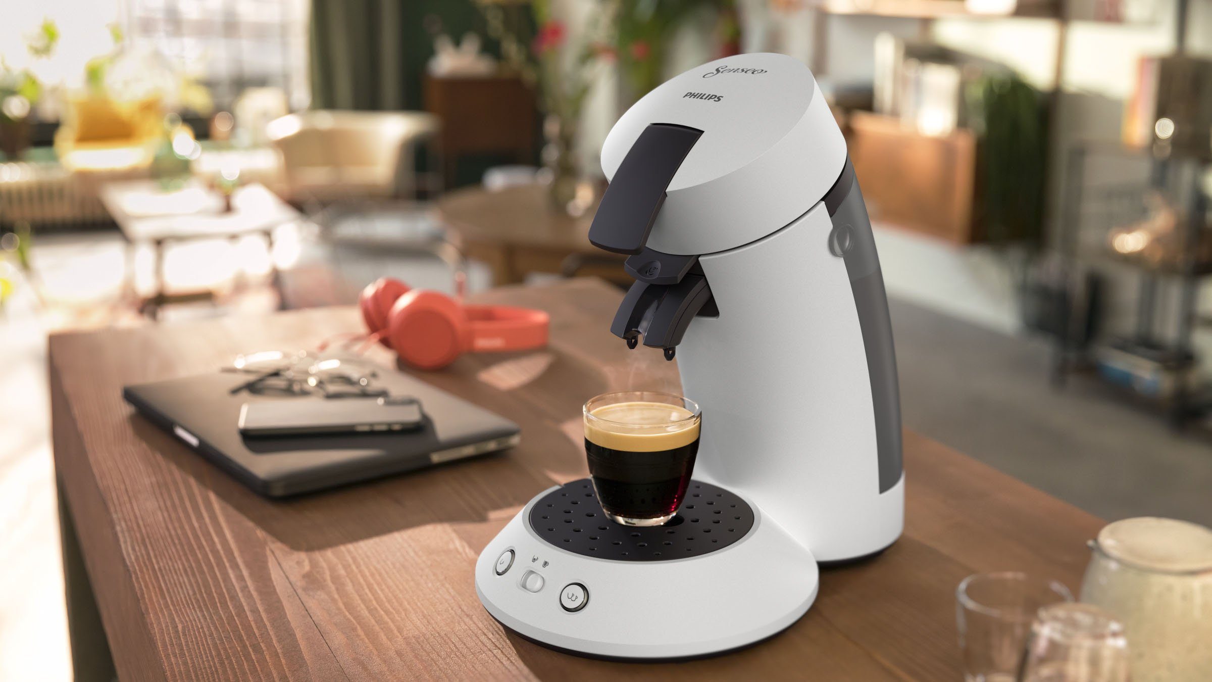 Philips Senseo Kaffeepadmaschine Original Plus CSA210/10, aus 80% recyceltem Plastik, +3 Kaffeespezialitäten, Memo-Funktion, Gratis-Zugaben (Wert €5,-UVP)