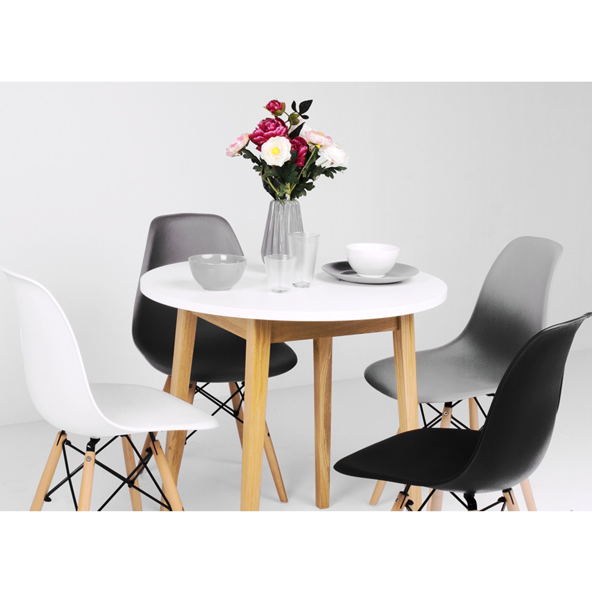 Konsimo Stehtisch FRISK Küchentisch Esstisch, Ø 80cm, rund, Skandinavischer Stil, Tischplatte 18mm