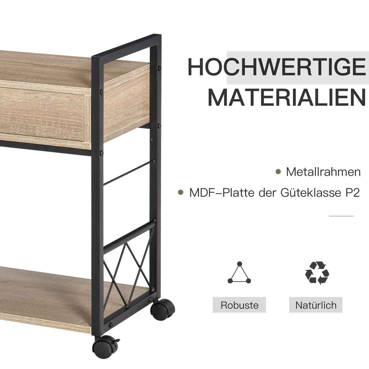 HOMCOM Beistelltisch Servierwagen mit Schublade Ablage Küchenwagen Sideboard