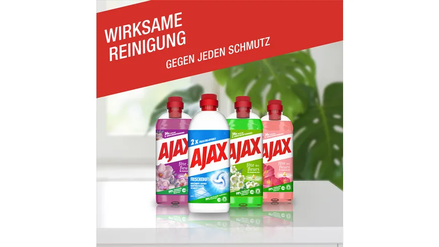 Ajax Allzweckreiniger Frischeduft - Multi-Oberflächen Bodenreiniger, Formel 93% biologisch abbaubar 1 l