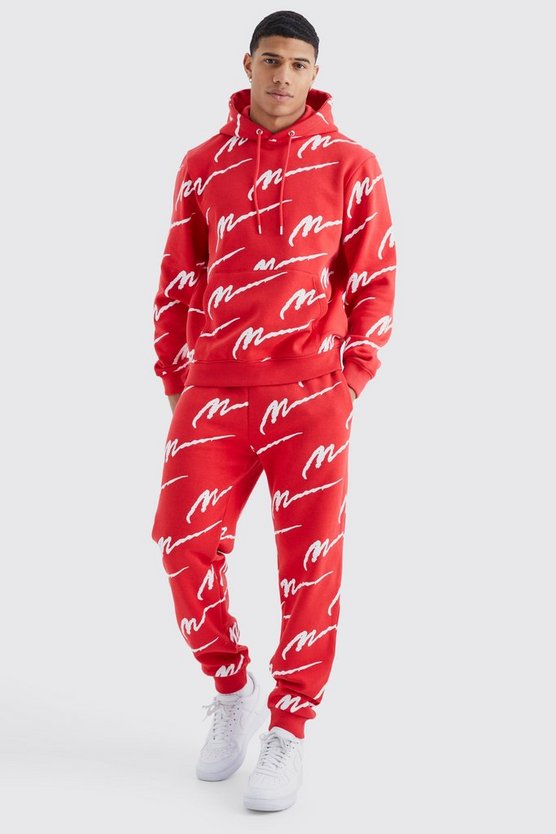 Man Signature Hoodie-Trainingsanzug mit Print
