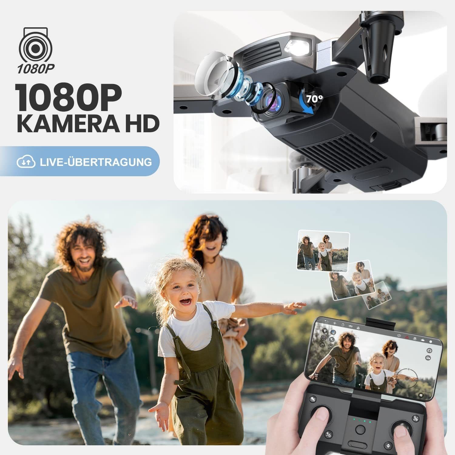 DEERC mit Kamera für Kinder, D40 RC Faltbare Mini Drohnen mit FPV WiFi Drohne (1080P HD, mit Lange Flugzeit,komplettset Spielzeug Geschenk für Jungen Anfänger)