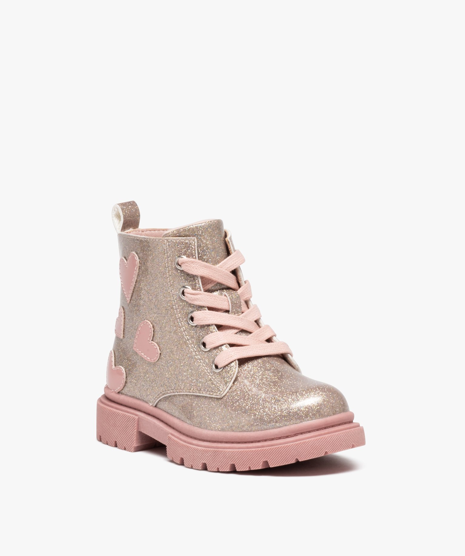Boots fille à semelle crantée paillettes et à zip rose | GEMO