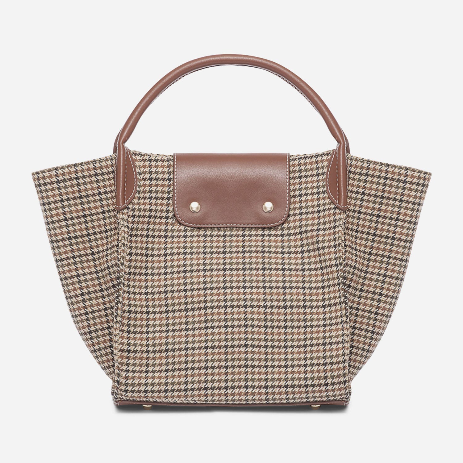 Sac à main marron à motifs pied-de-poule