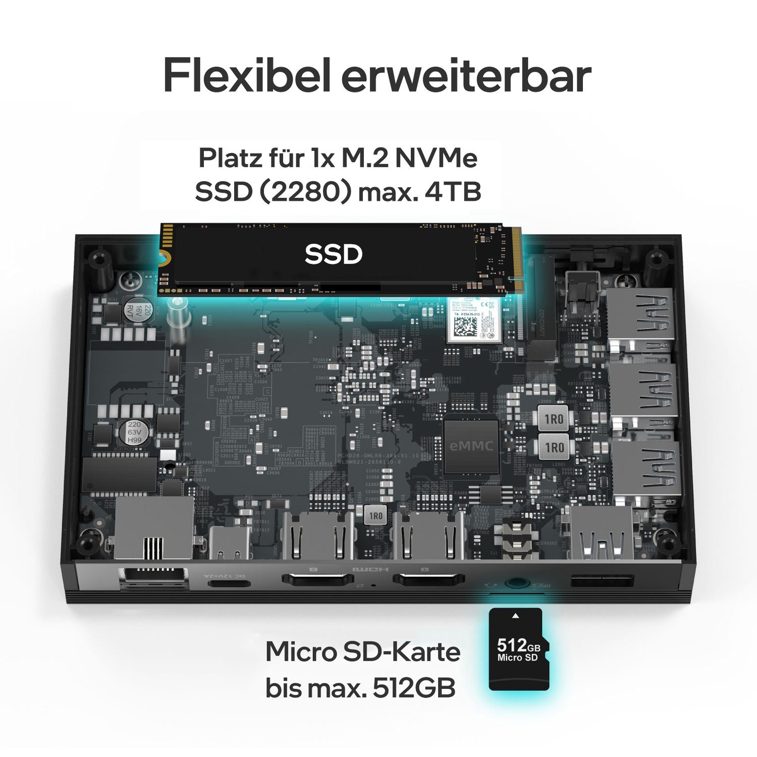 Orbsmart AW-12L Mini-PC (Intel Gemini Lake R J4125, 8 GB RAM, 128 GB HDD, Windows 11 Pro 4K Computer Desktop-PC, lüfterlos, stromsparend)