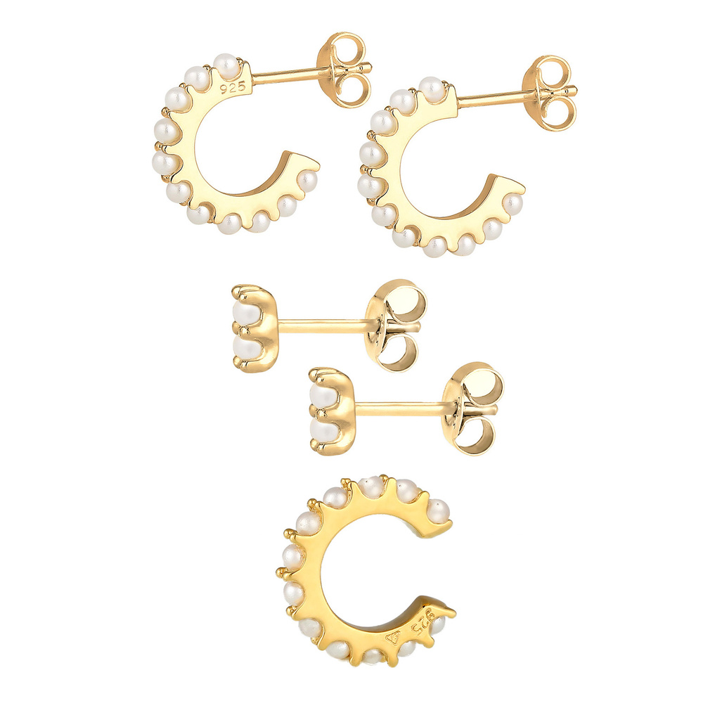 Elli Elli Boucles d'Oreilles Créoles Earcuff avec des perles synthétiques Boucles d'Or Boucles d'oreilles