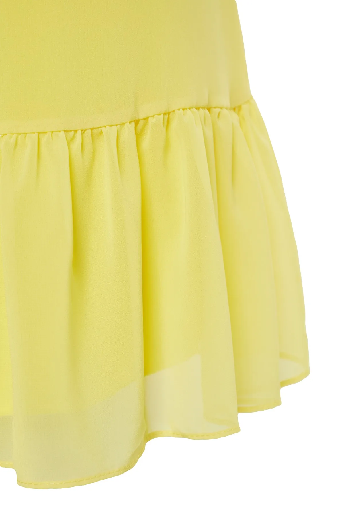 Trendyol Collection  Gelber gewebter Minirock mit hohem Kragen, gewebtes Kleid mit Rüschen TWOSS20EL0237