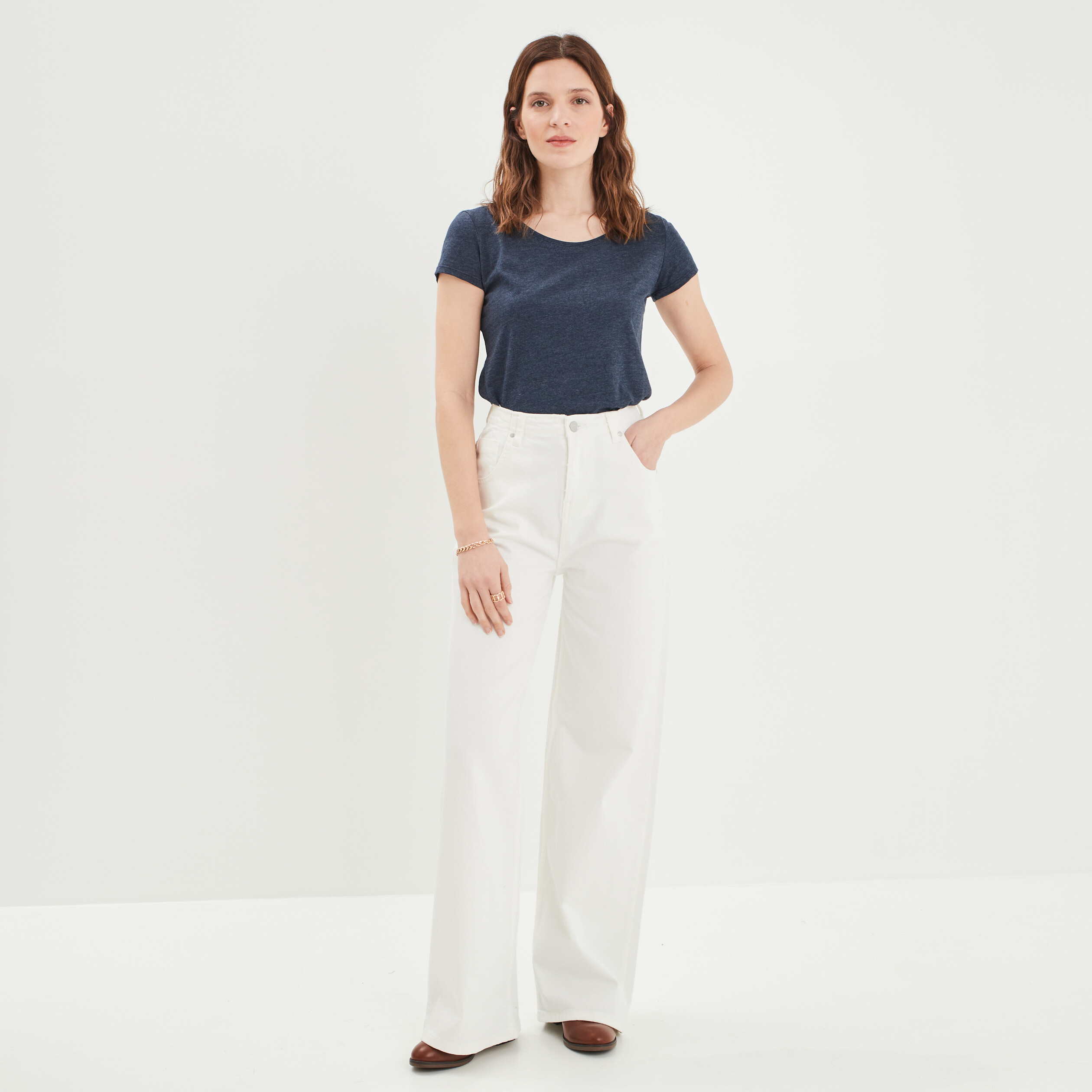 T-shirt manches courtes col rond bleu marine femme | La Halle