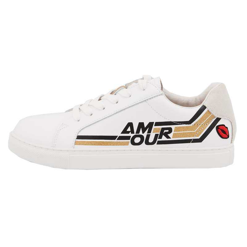 Baskets en cuir Simone retro amour blanc/gold