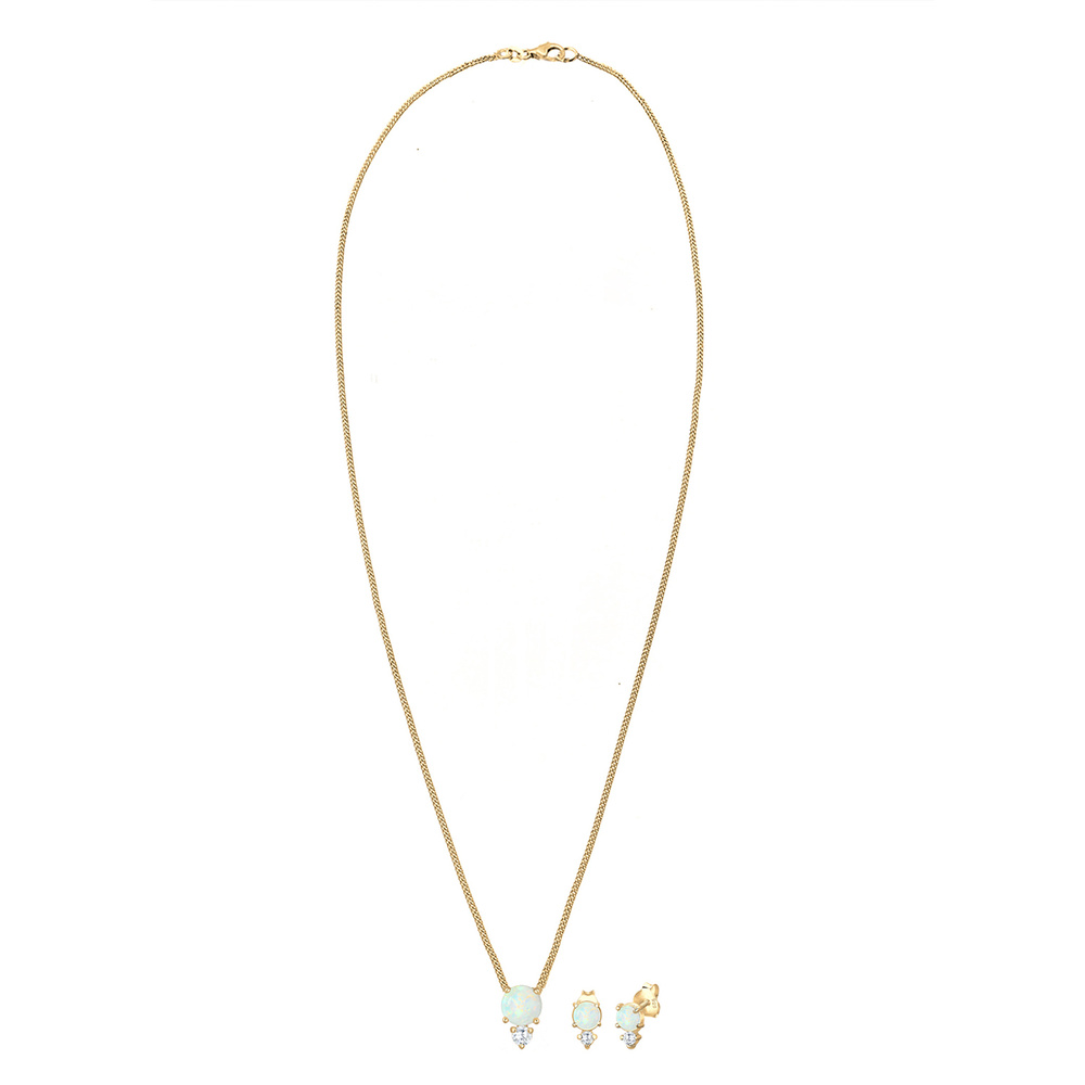 Elli Elli Ensemble de Bijoux Femmes opale synthétique et zirconium set optique géo en  Bijoux