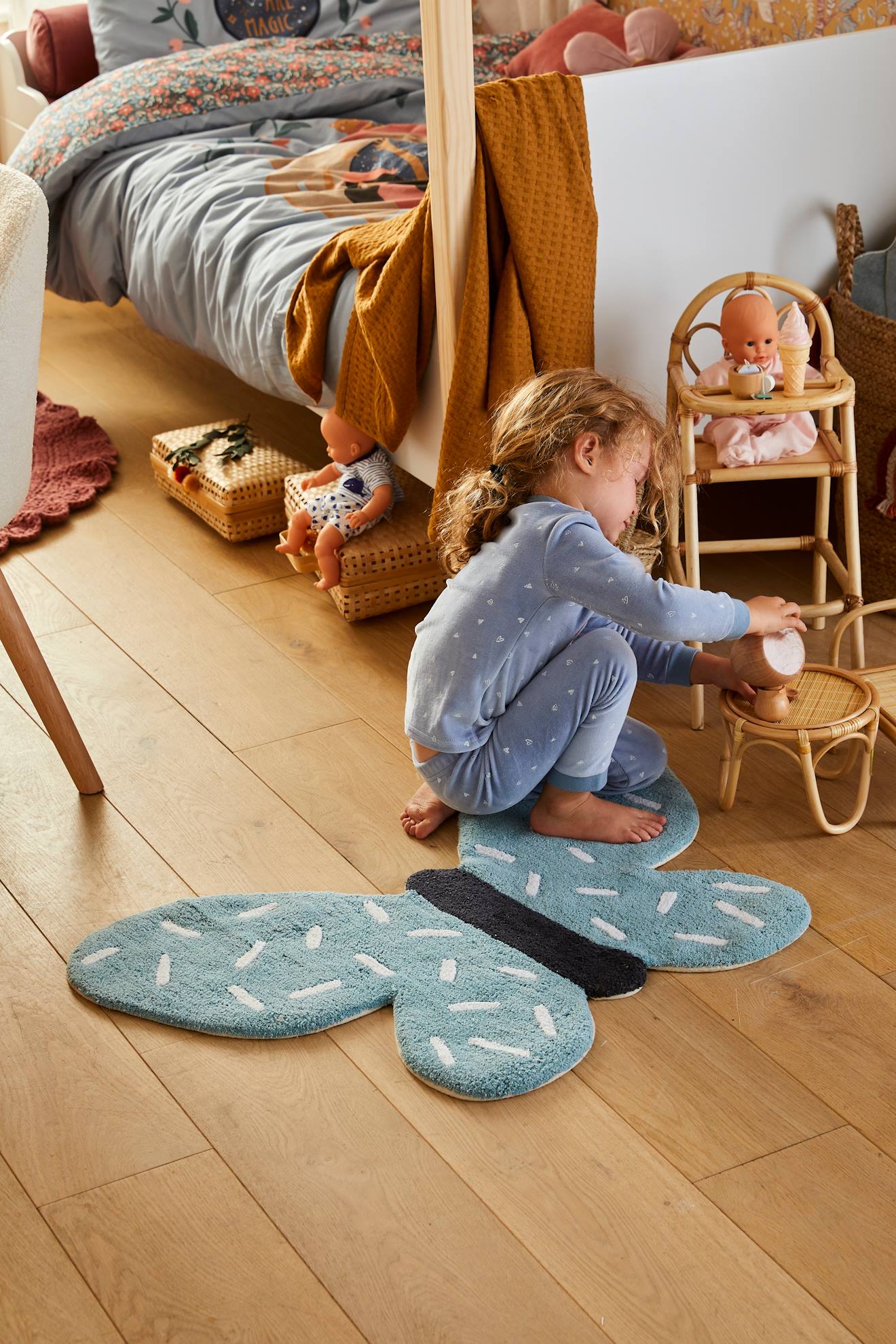 Tapis en éponge Papillon bleu/blanc