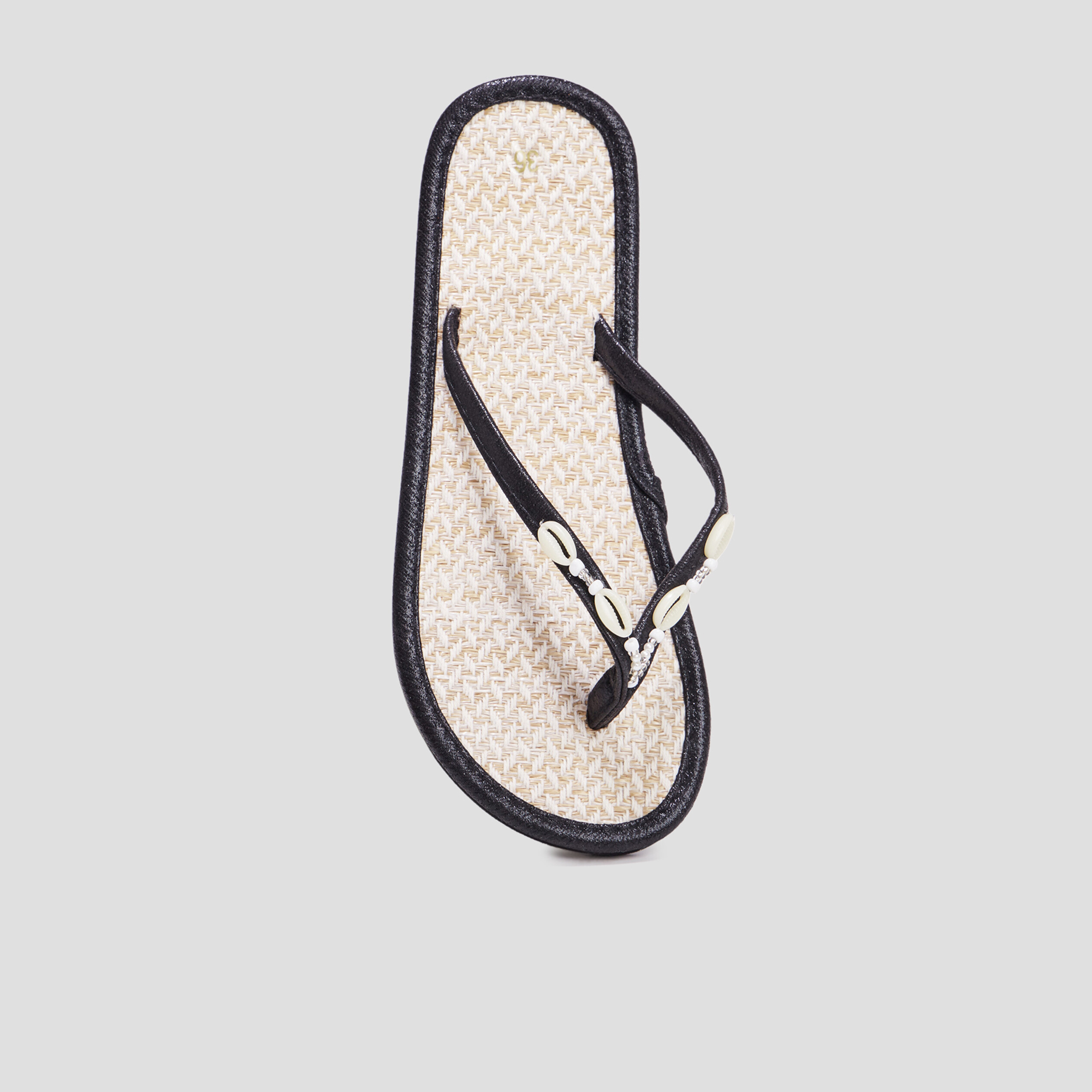 Tongs avec coquillages noir femme | La Halle