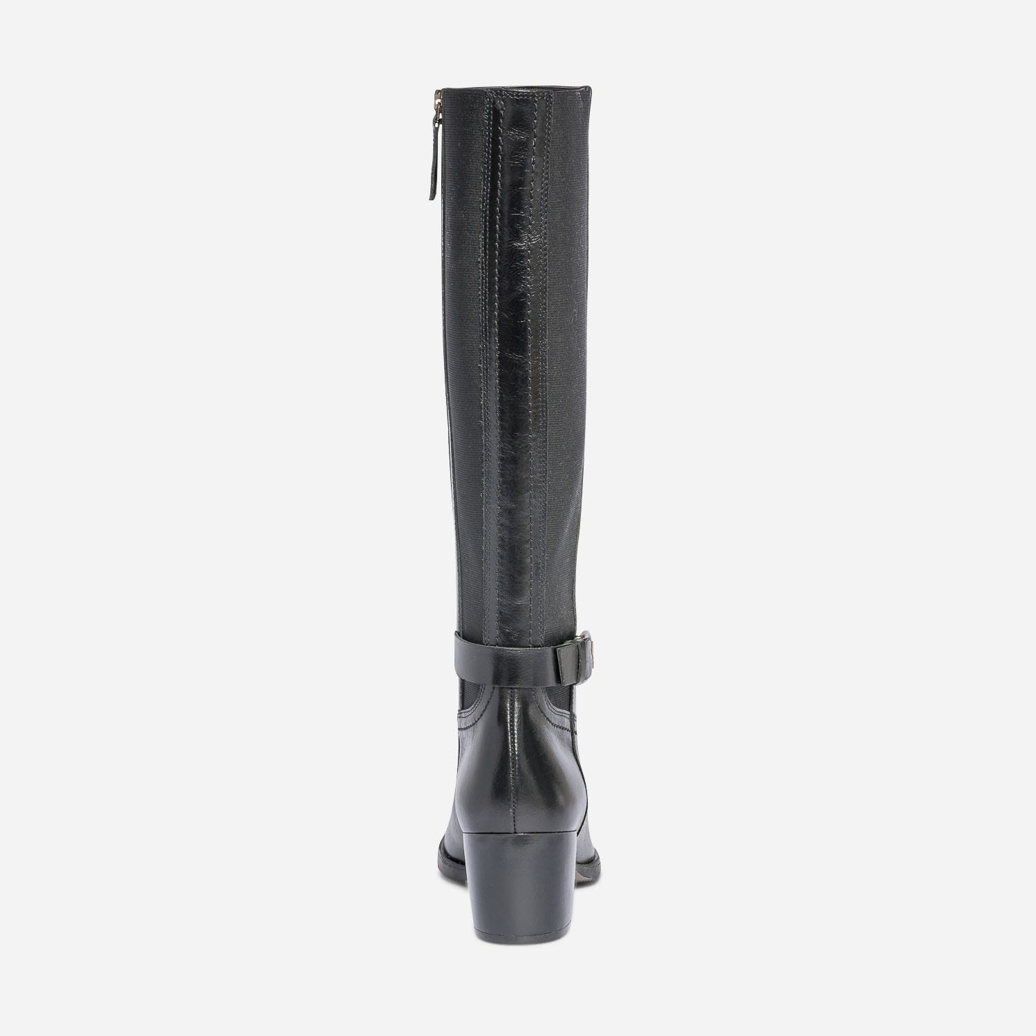 Botte à talon noire en cuir pour mollet large