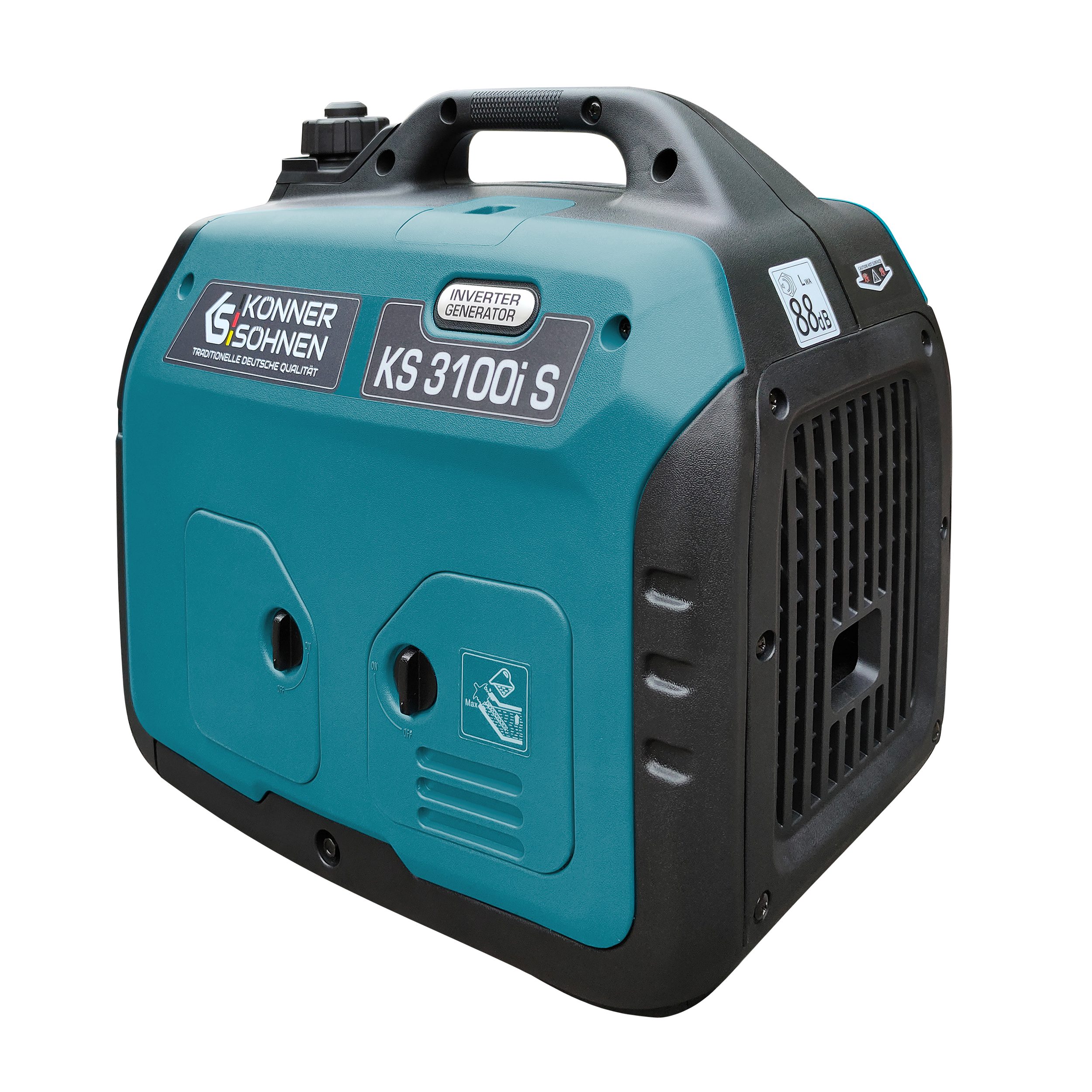 Könner & Söhnen Stromerzeuger KS 3100i S, 3,10 in kW, (Schallgedämmtes Gehäuse (63 dB Lpa 7 m), ECO-Modus, 1-tlg., Kupferwicklungen, Kurzschluss- und Überlastschutz, Abgasnorm EURO V), Kurzschluss- und Überlastschutz, Abgasnorm EURO V