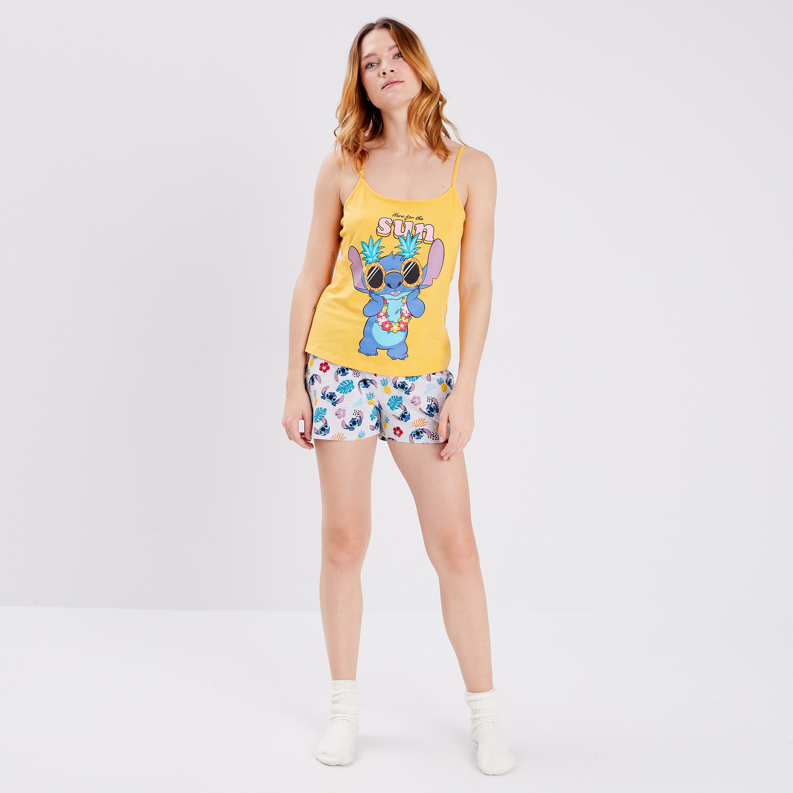 Ensemble pyjama 2 pièces Lilo et Stitch jaune moutarde femme | La Halle