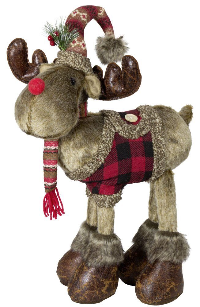 Christmas Paradise Weihnachtsfigur Elch 50cm (60cm) (Dekofigur, 1 St), Rentier stehend, Weihnachtsdeko Braun Rot