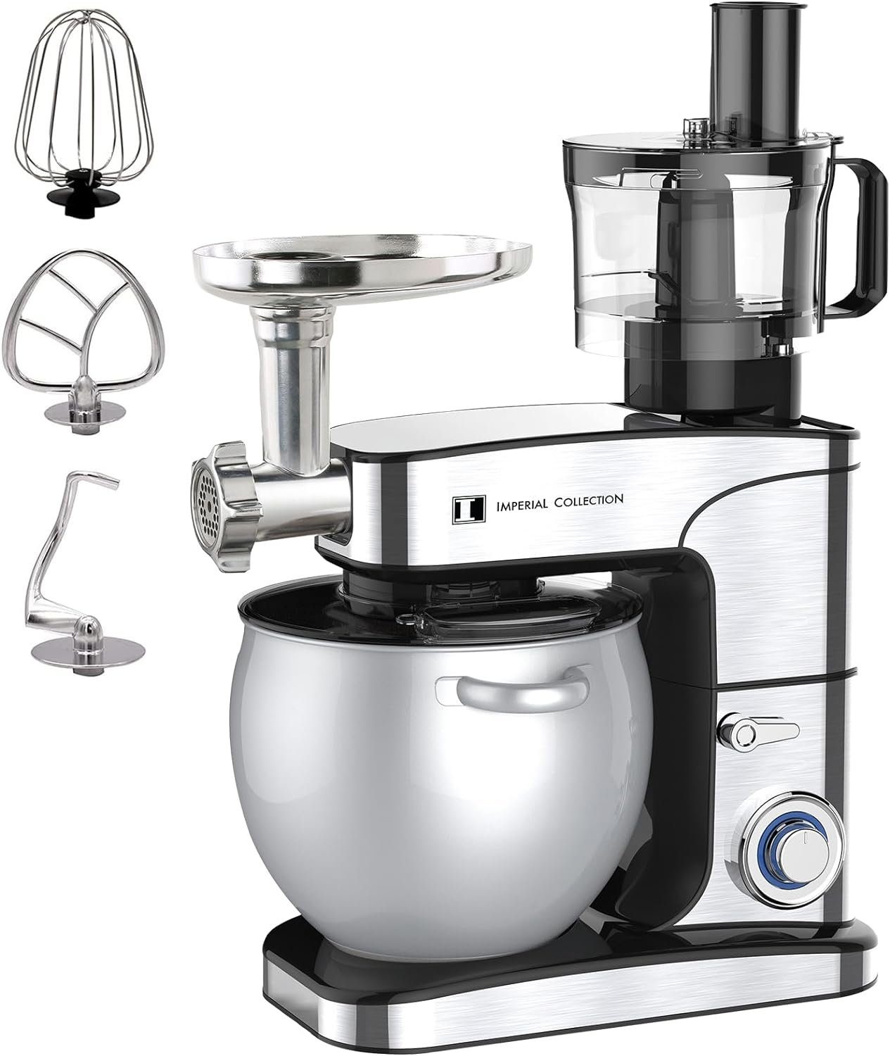 Kraftline Küchenmaschine 4in1 2500W 12L 6 Gänge Edelstahl Design Ideal für Brot und Pizzateig, 2500,00 W, 2500W Motor, 12L Edelstahlschüssel, Spülmaschinenfest