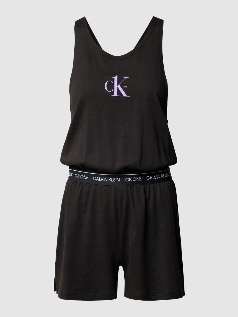 Playsuit mit Label-Print in schwarz