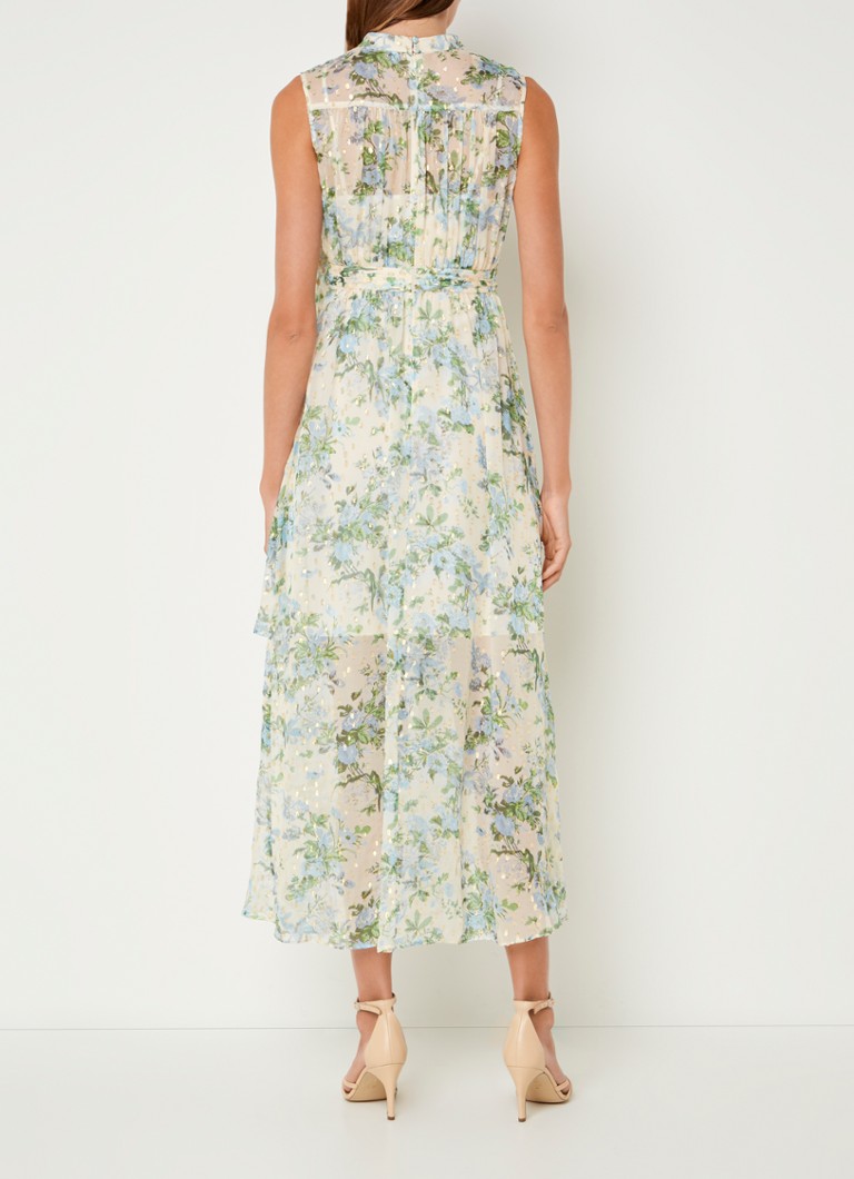 Abito lungo Robyn di LKBennett in misto seta e lurex con stampa floreale.