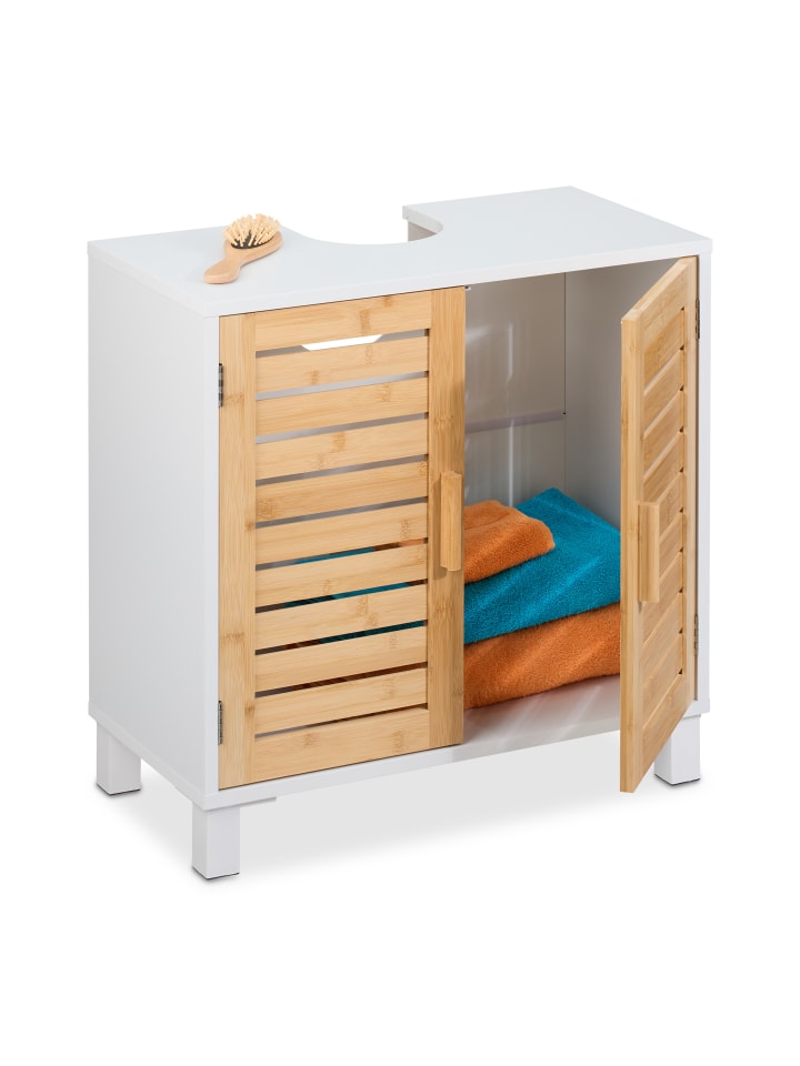 relaxdays Waschbeckenunterschrank in Weiß/ Natur - (B)60 x (H)60 x (T)32 cm günstig kaufen onesize