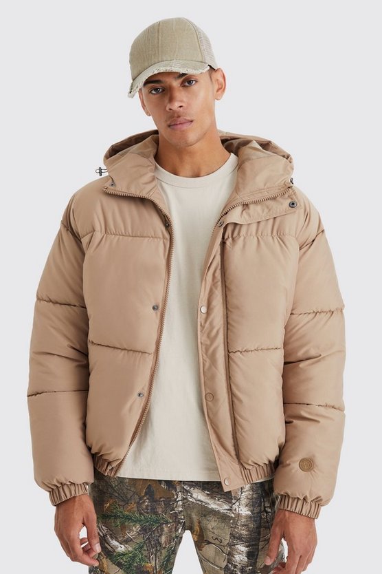Oversize Steppjacke mit Druckknöpfen und Kapuze