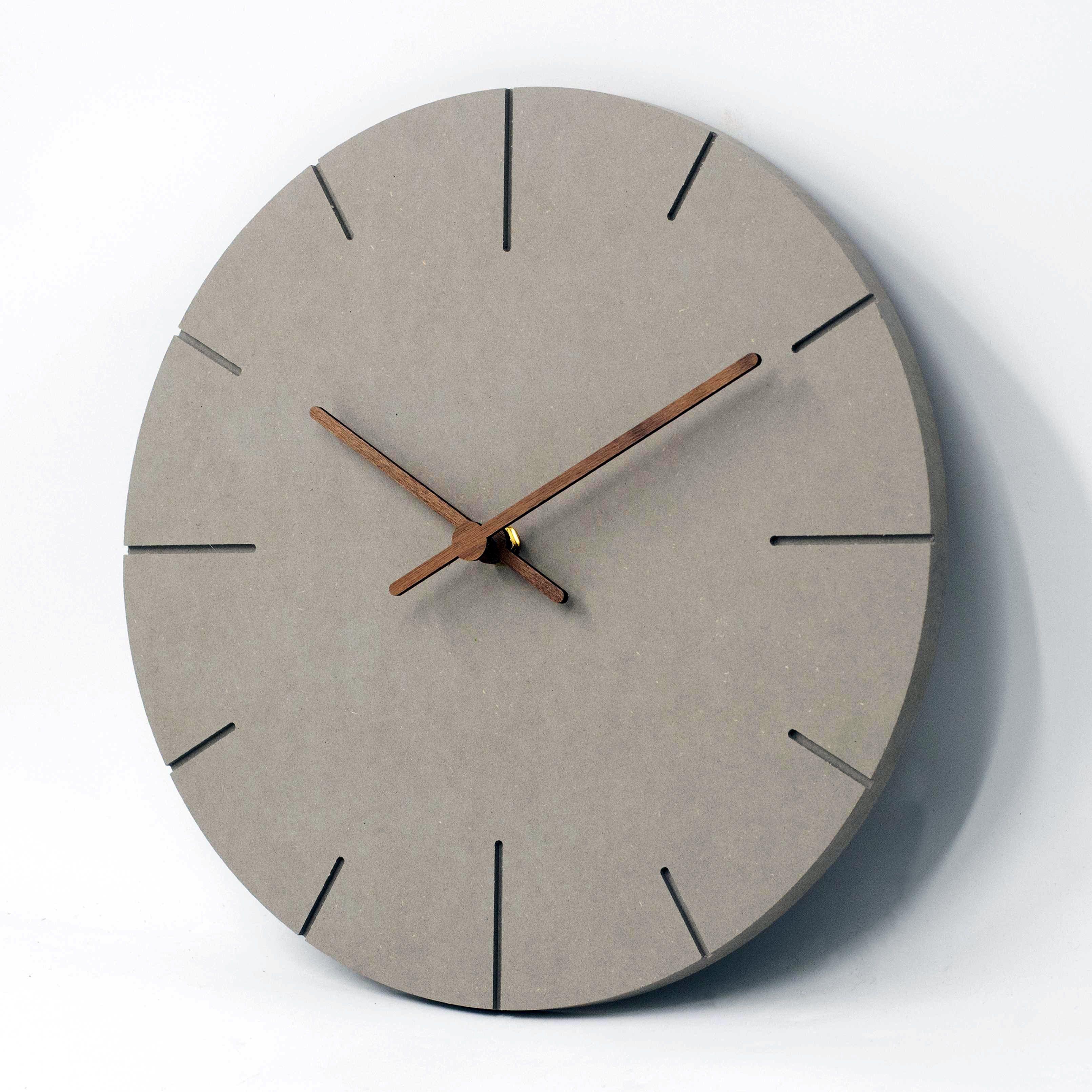 K&L Wall Art Wanduhr Lautlose MDF Holzuhr Grau Retro Uhr modern Uhrzeiger aus Holz (30 cm groß, lautlos, ohne Ticken)