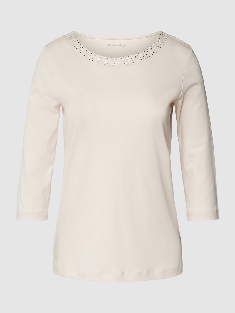 T-Shirt mit Ziersteinbesatz in stein