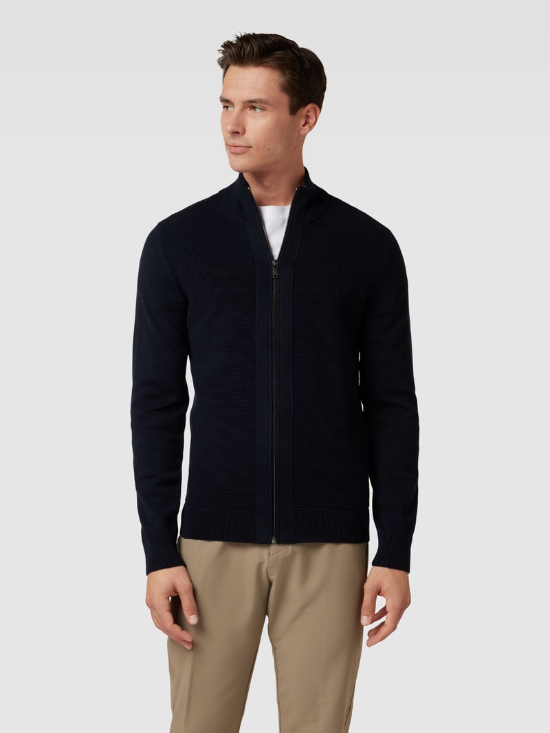 Strickjacke mit Stehkragen in marineblau