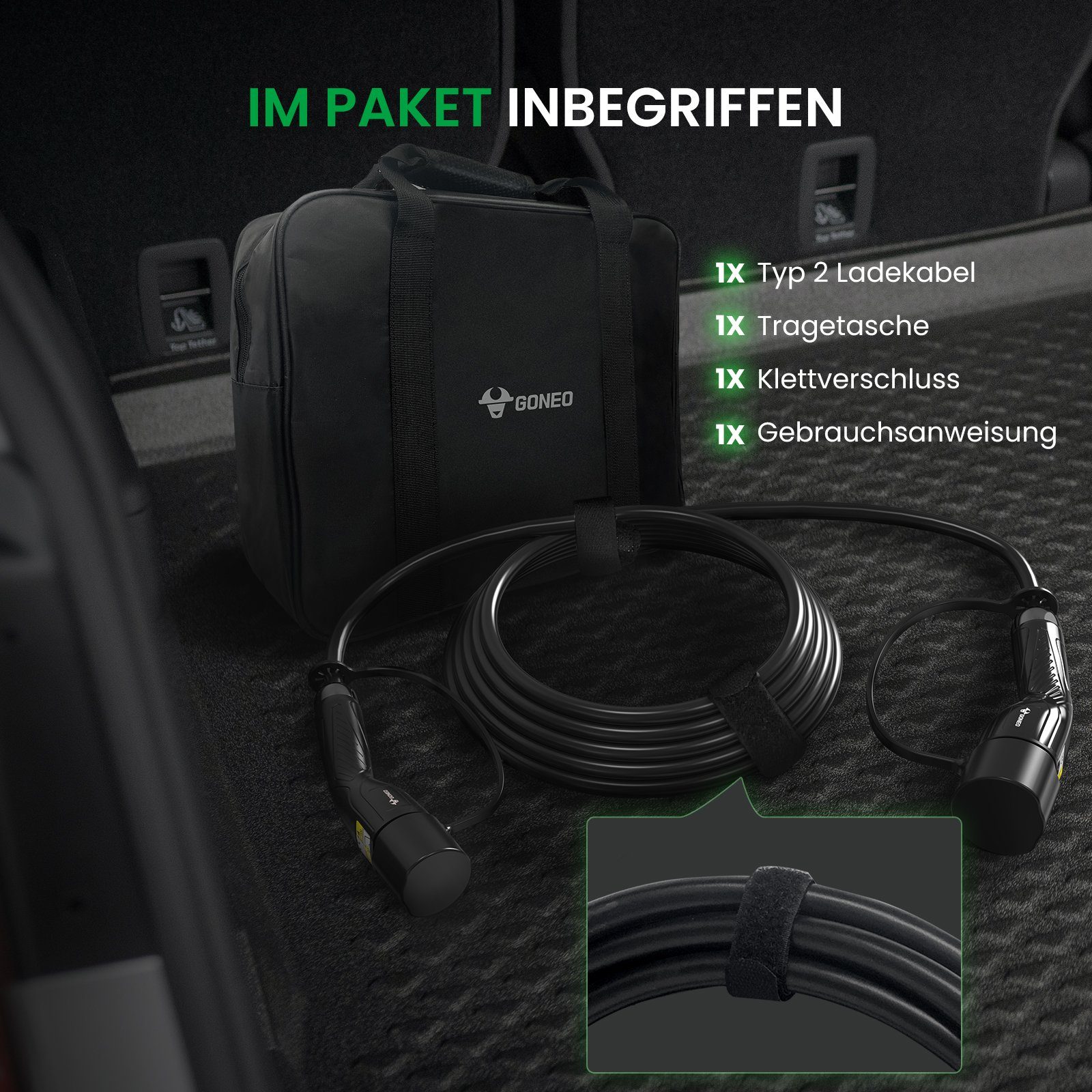 GONEO Typ 2 Ladekabel mit Staubschutzhaube & Tasche, 22KW 7M 32A Elektroauto-Ladegerät (Packung, 1 Stück, schnelles Aufladen, TPU-Material, wasserdicht & druckfestig)