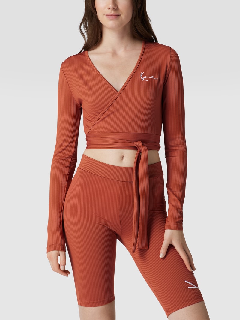 Cropped Longsleeve in Wickel-Optik in rostrot