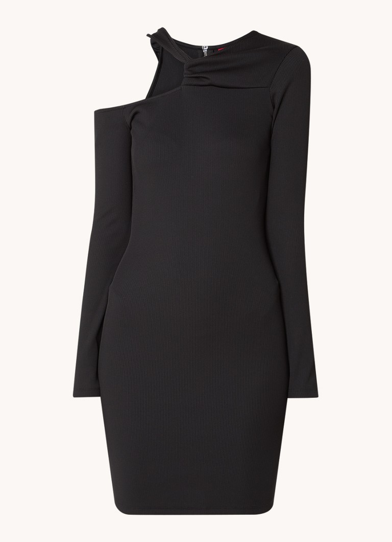 HUGO BOSS Μίνι φόρεμα Nemerie με ριμπ ύφανση και λαιμόκοψη