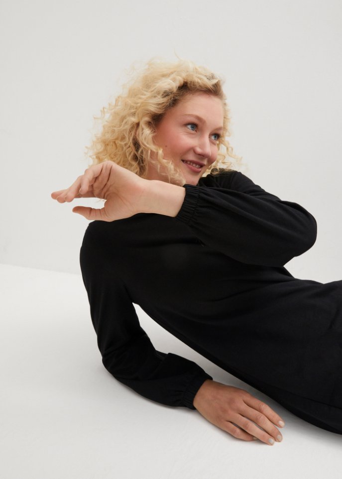 Sweatkleid mit Ballonärmeln und Schlitz
