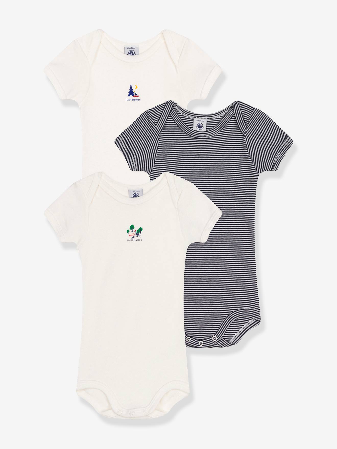 Petit Bateau 3er-Pack Baby Kurzarm-Bodys PETIT BATEAU - mandelgrün