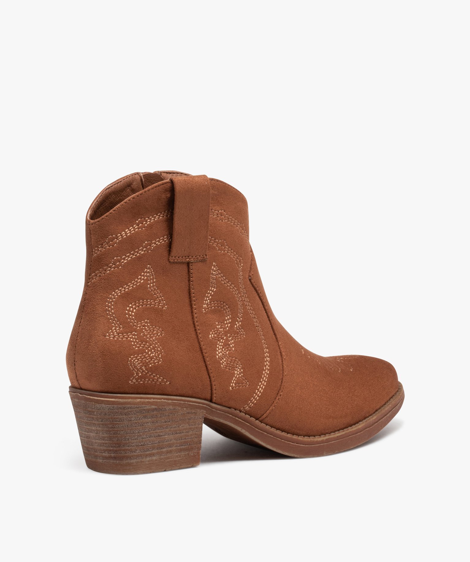 Boots santiags à talon en suédine brodée femme camel | GEMO