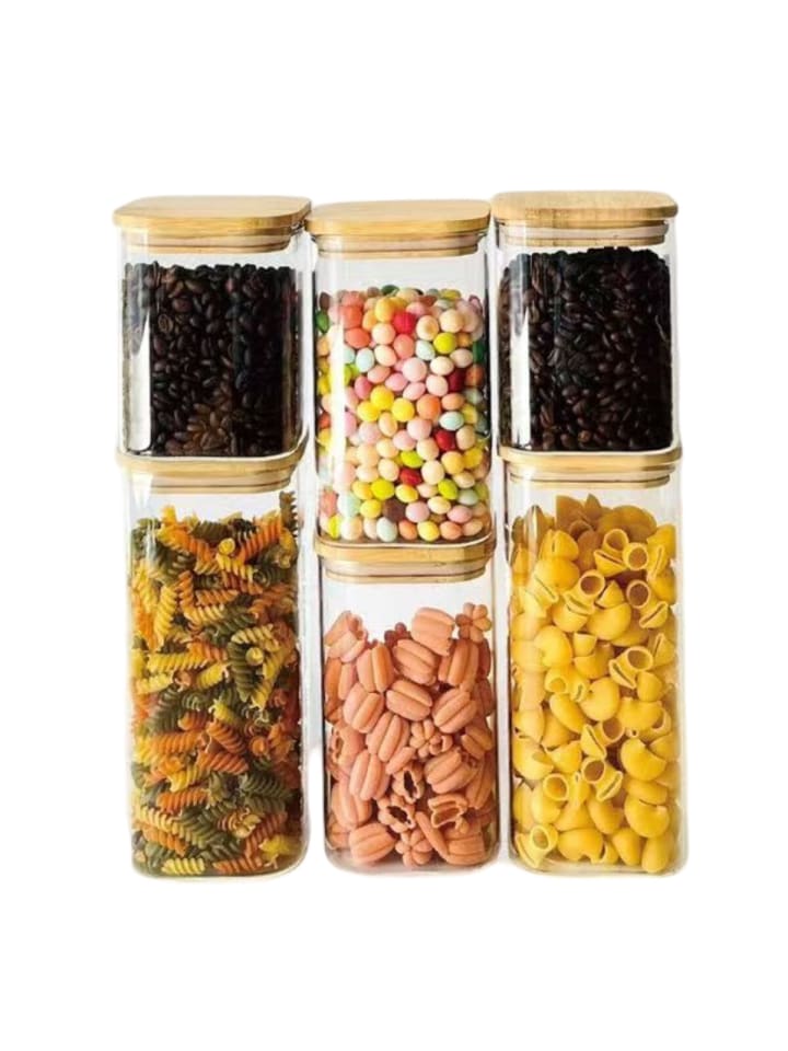 Cheffinger 6-teiliges Glas Vorratsdosen-Set mit Bambusdeckel in Transparent günstig kaufen 6