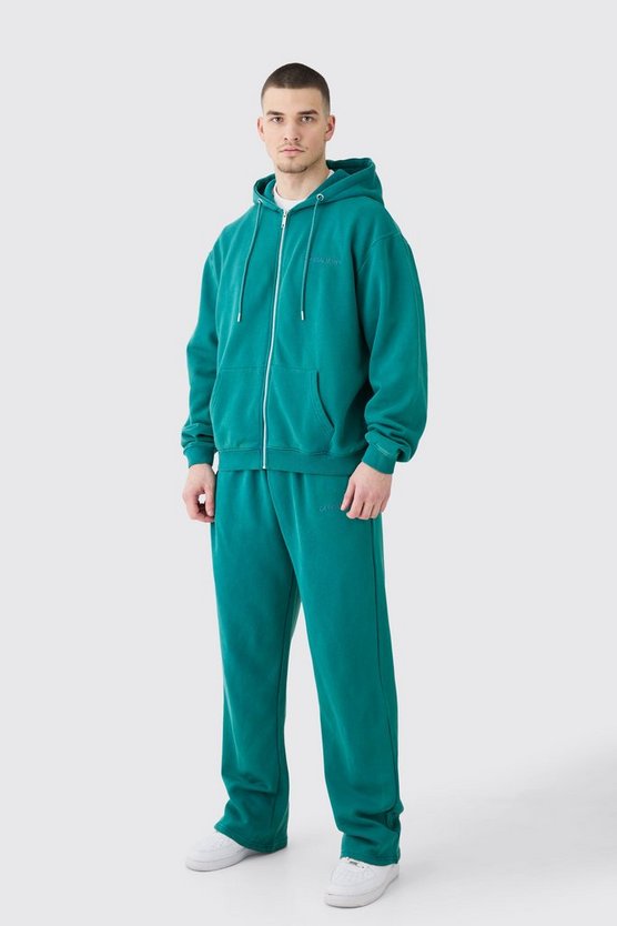 Tall gewaschener Oversize Official Trainingsanzug mit Reißverschluss und Kapuze