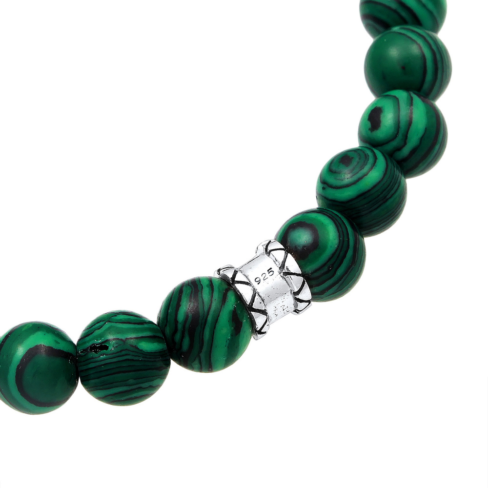 KUZZOI KUZZOI Bracelet Hommes oxydé Malachite look avec des boules d'agate en argent ste Bracelet