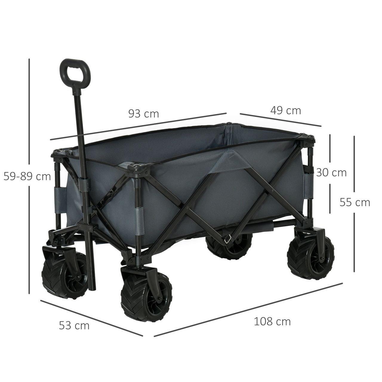 Outsunny Bollerwagen Faltbarer Handwagen 360° Gartenwagen bis 20 kg Tragkraft Metall Oxford Dunkelgrau 108 x 53 x 59-89 cm